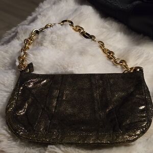 Fendi Shimmering Black and Gold Shoulder Bag Gold Chain Strap